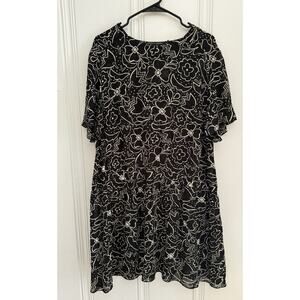 Gudrun Sjoden Black White Floral Viscose Semi Sheer Bohemian Lagenlook Large